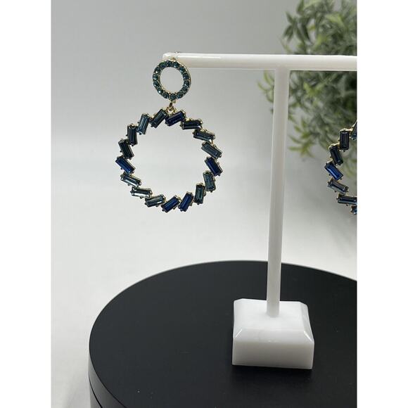 Lulus Blue Without You Blue Hues Rhinestone Statement Earrings Signed Disc Back - Picture 14 of 14